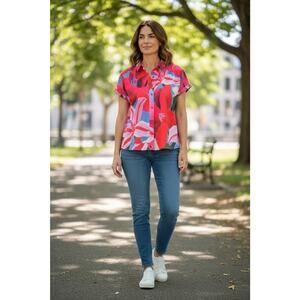 Womens‎ Farm Rio Watercolor Short Sleevve Button-Up XS CLEAN